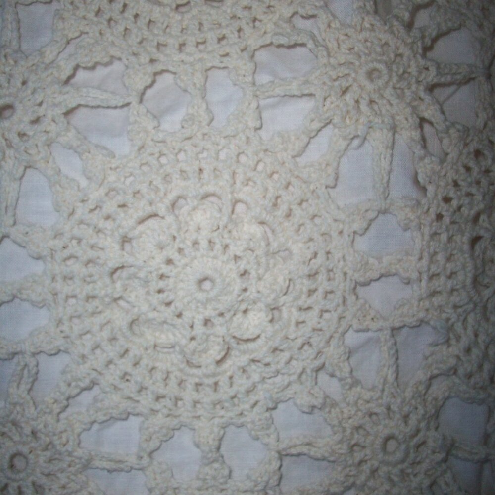 Vtg Pillow Sham Standard Ivory Crochet Lace Overlay Cotton 19x24" Victorian